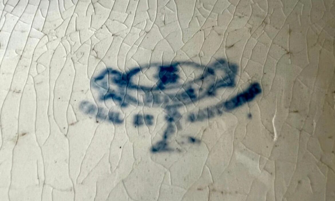 Vintage Blue Decorated Porcelain Washbasin