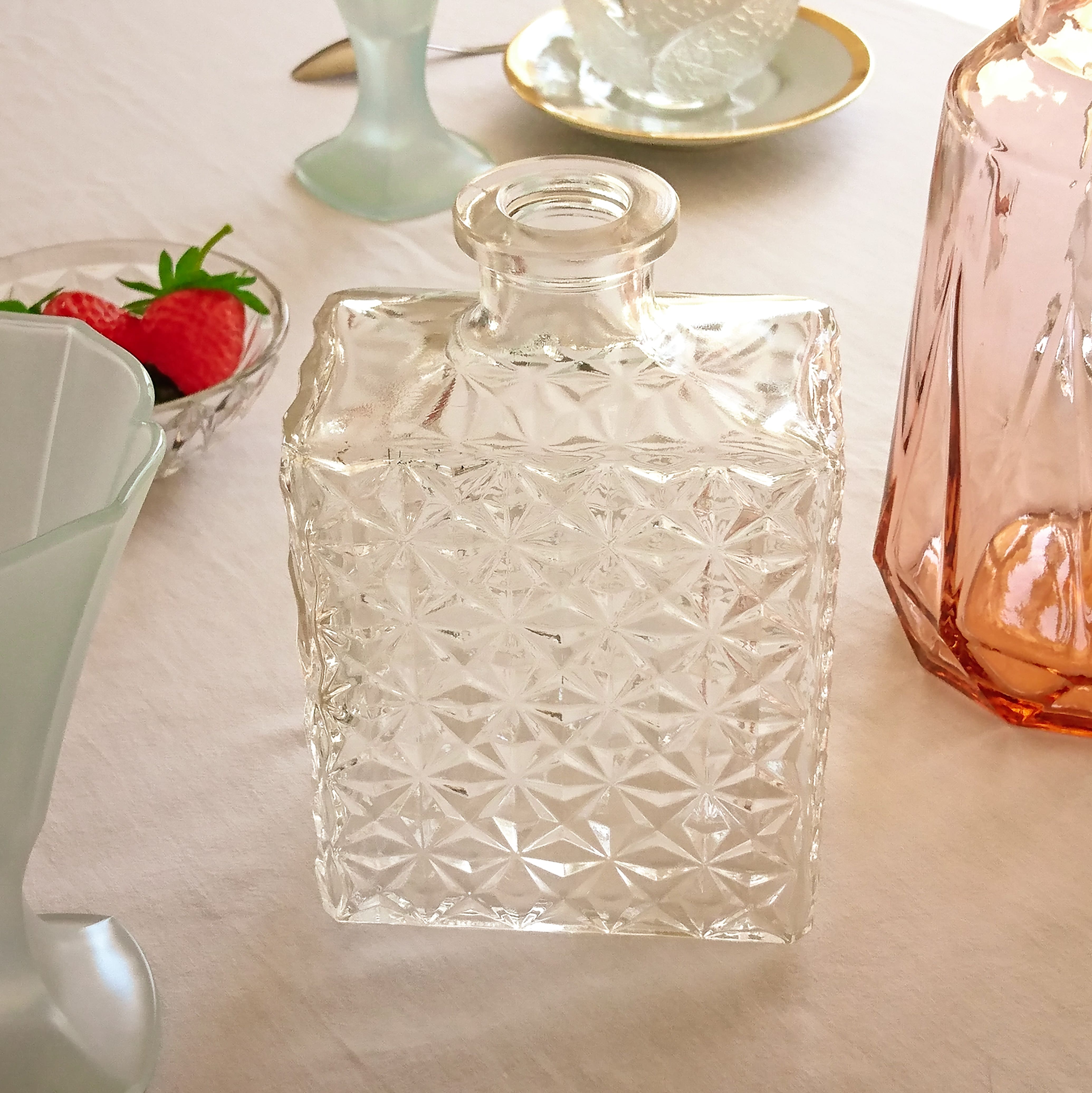 Carved glass decanter registered model made in France""