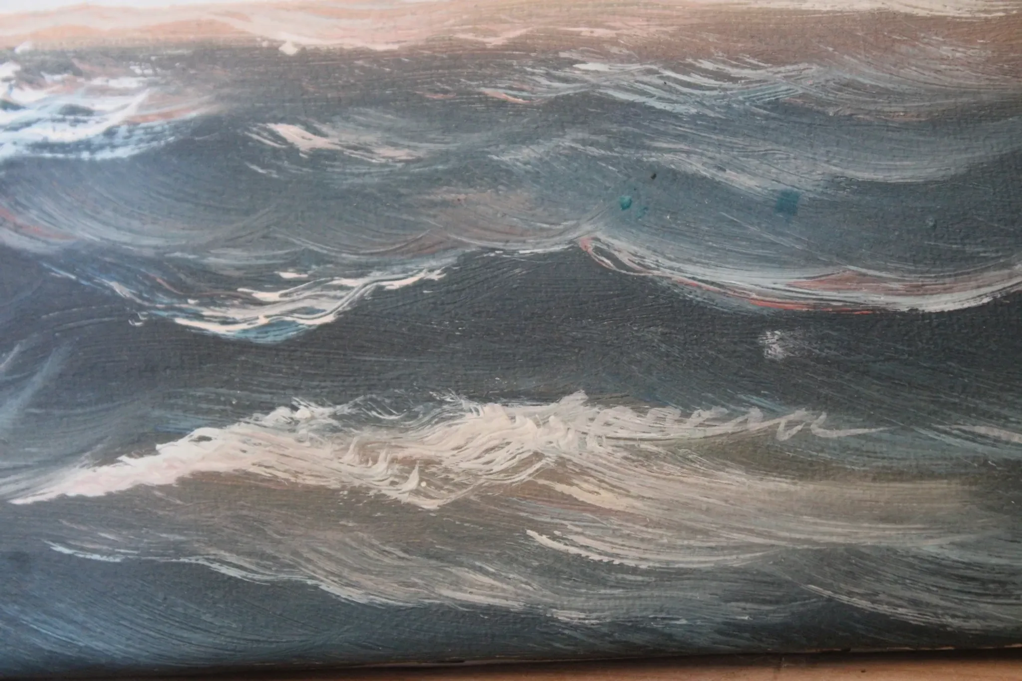Marine painting on canvas – Large sailing ship at sea – 40 × 30 cm
