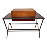 Work table or bar from the 1950s in wrought iron and red glass