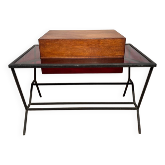 Work table or bar from the 1950s in wrought iron and red glass