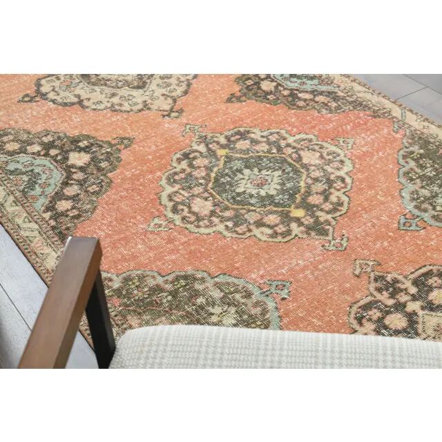 Tapis couloir vintage turc Oushak fait main en laine et coton orange des années 1970 112x402