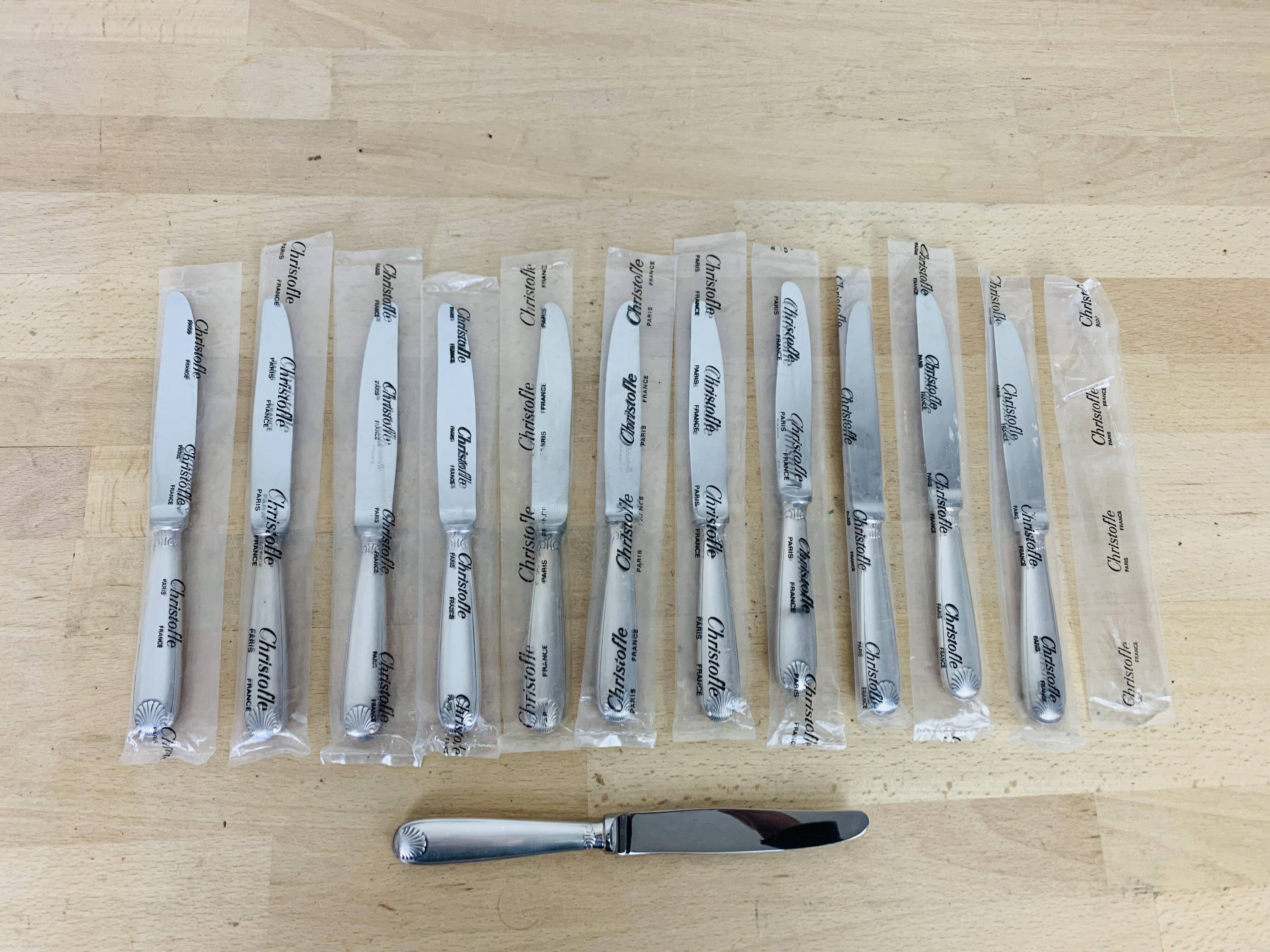 Christofle, 12 Vendôme model dessert knives, silver-plated metal