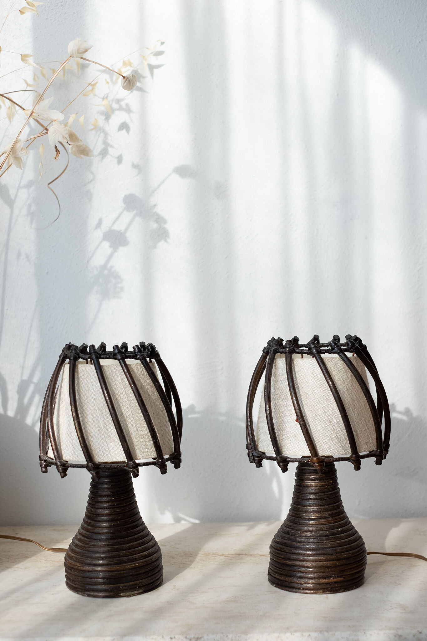 Pair of rattan lamps