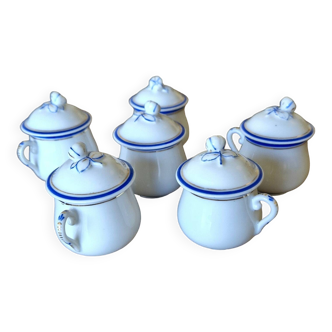 6 old cream pots