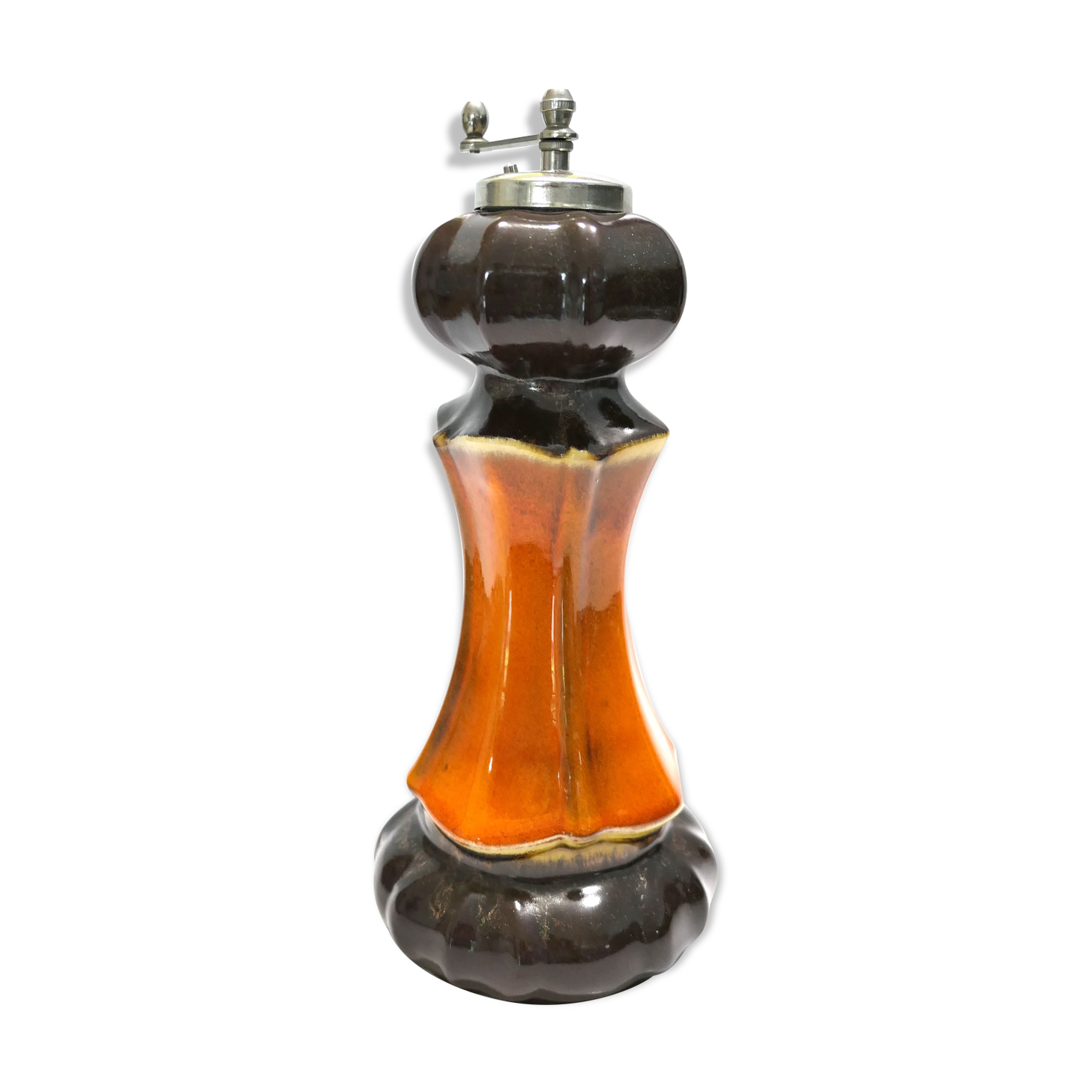 Rare ceramic pepper mill type Vallauris annés 60-70 orange