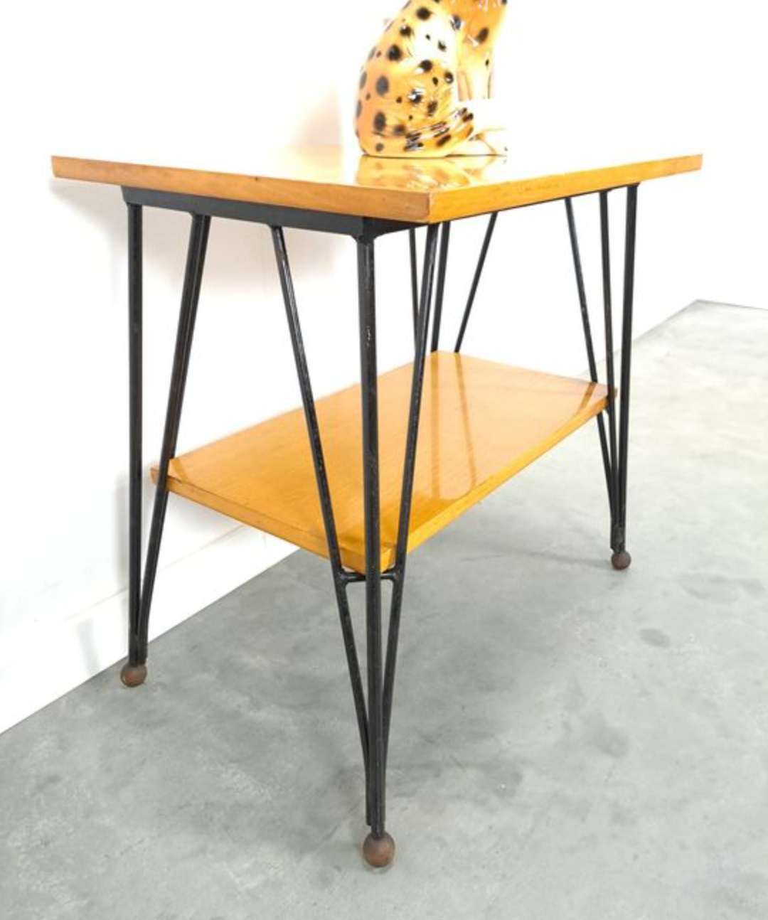Vintage veneer table with steel legs