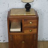Art deco bedside table in solid wood and marble
