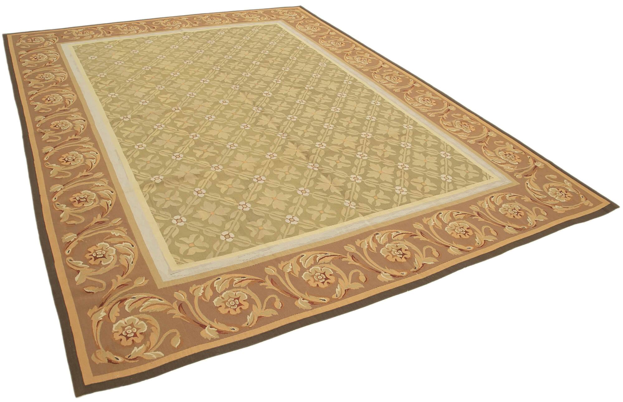 Handmade European Vintage Aubusson Kilim 263 cm x 362 cm