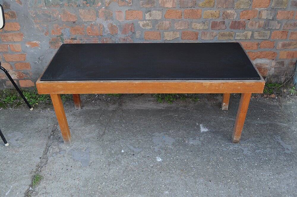 1960s brown wooden coffee table with integrated black top - Mid-Century style