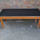 1960s brown wooden coffee table with integrated black top - Mid-Century style