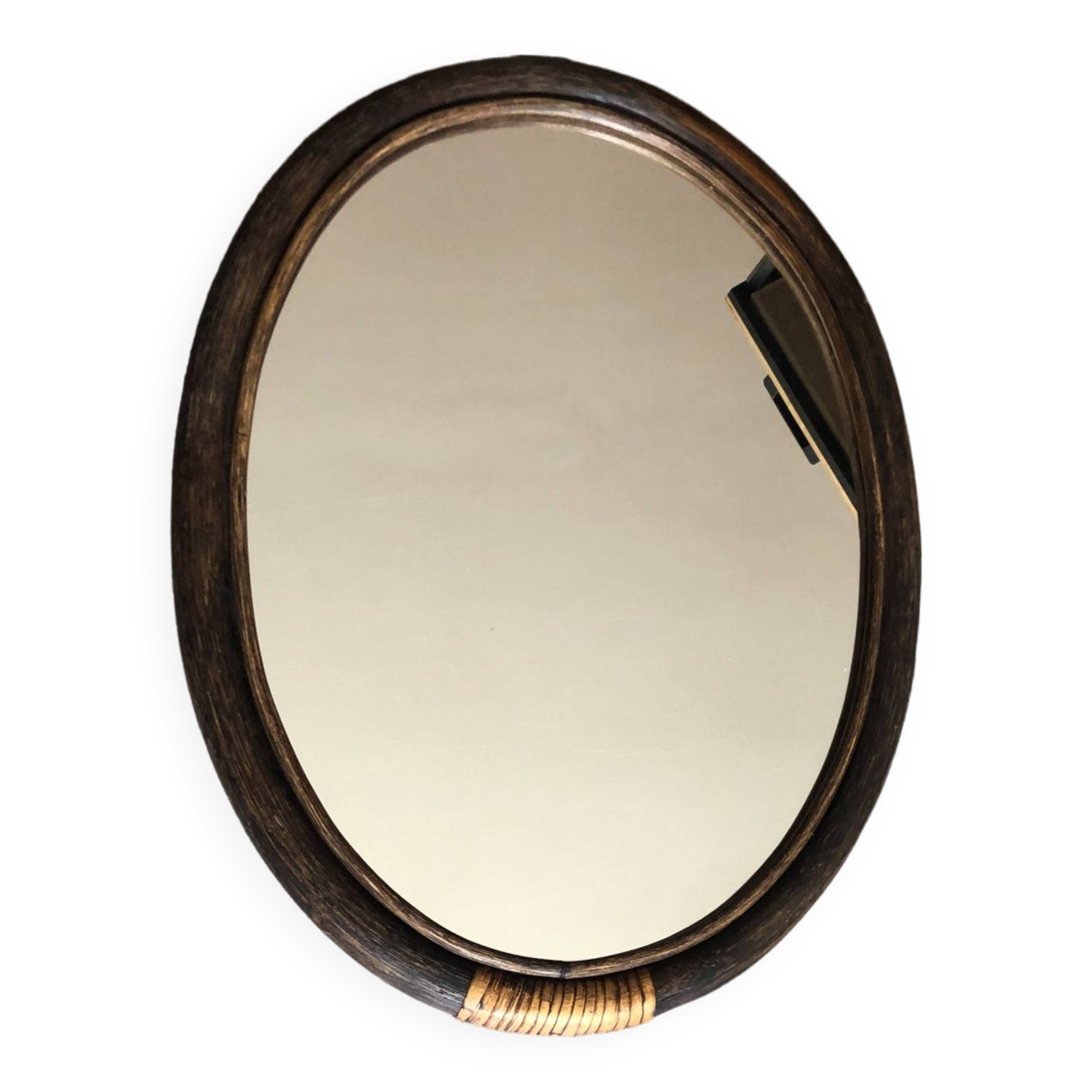 Oval rattan mirror