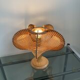 Table lamp in wood and Scandinavian rattan wire