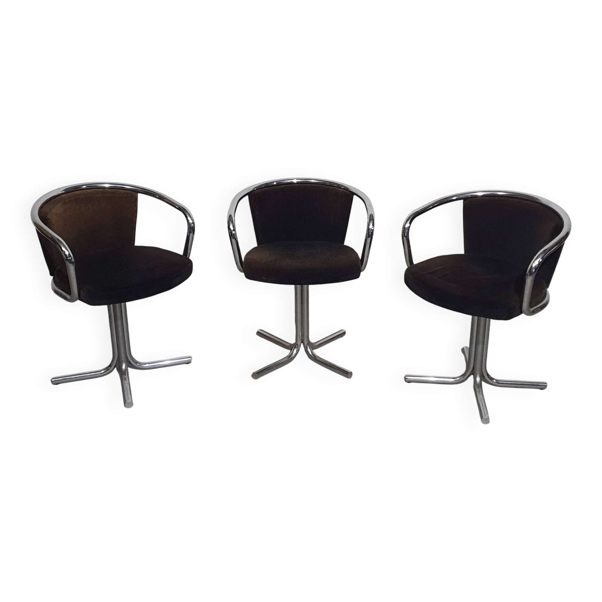 3 x mid-century tube frame chairs (swivel) corduroy upholstery