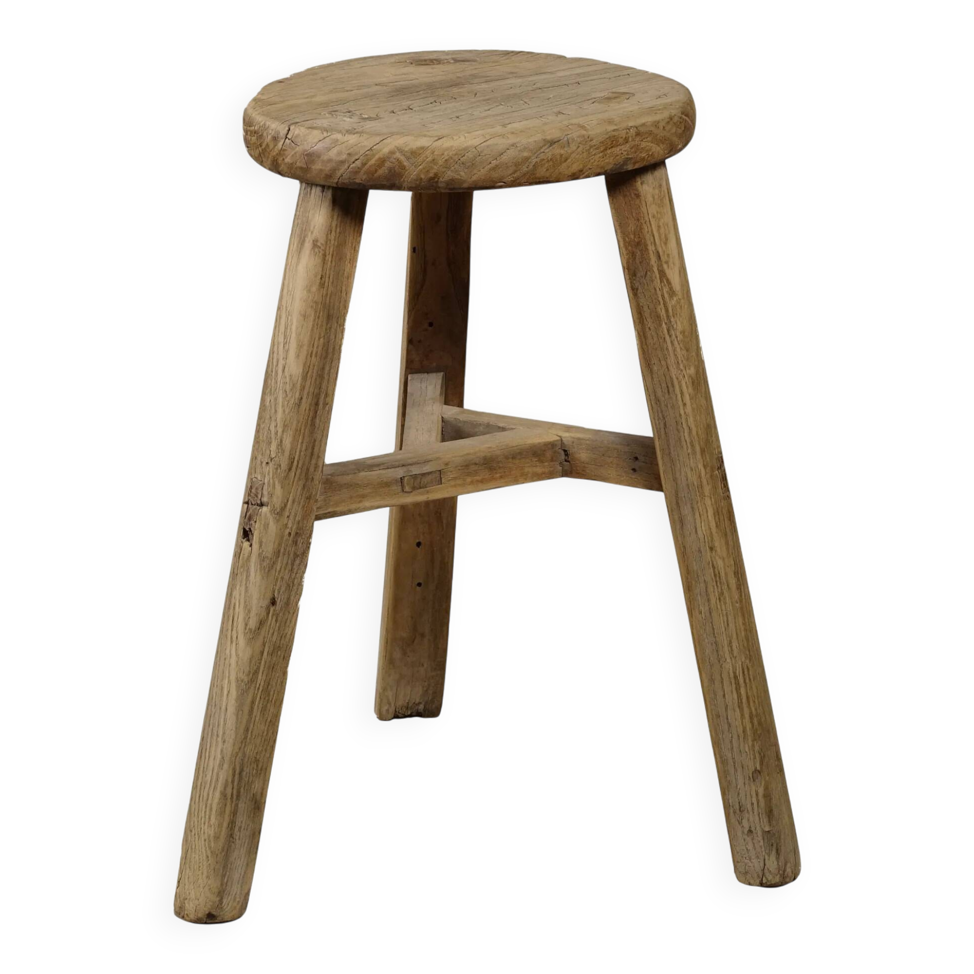 Gong - Antique Chinese elm stool, round seat no. 5