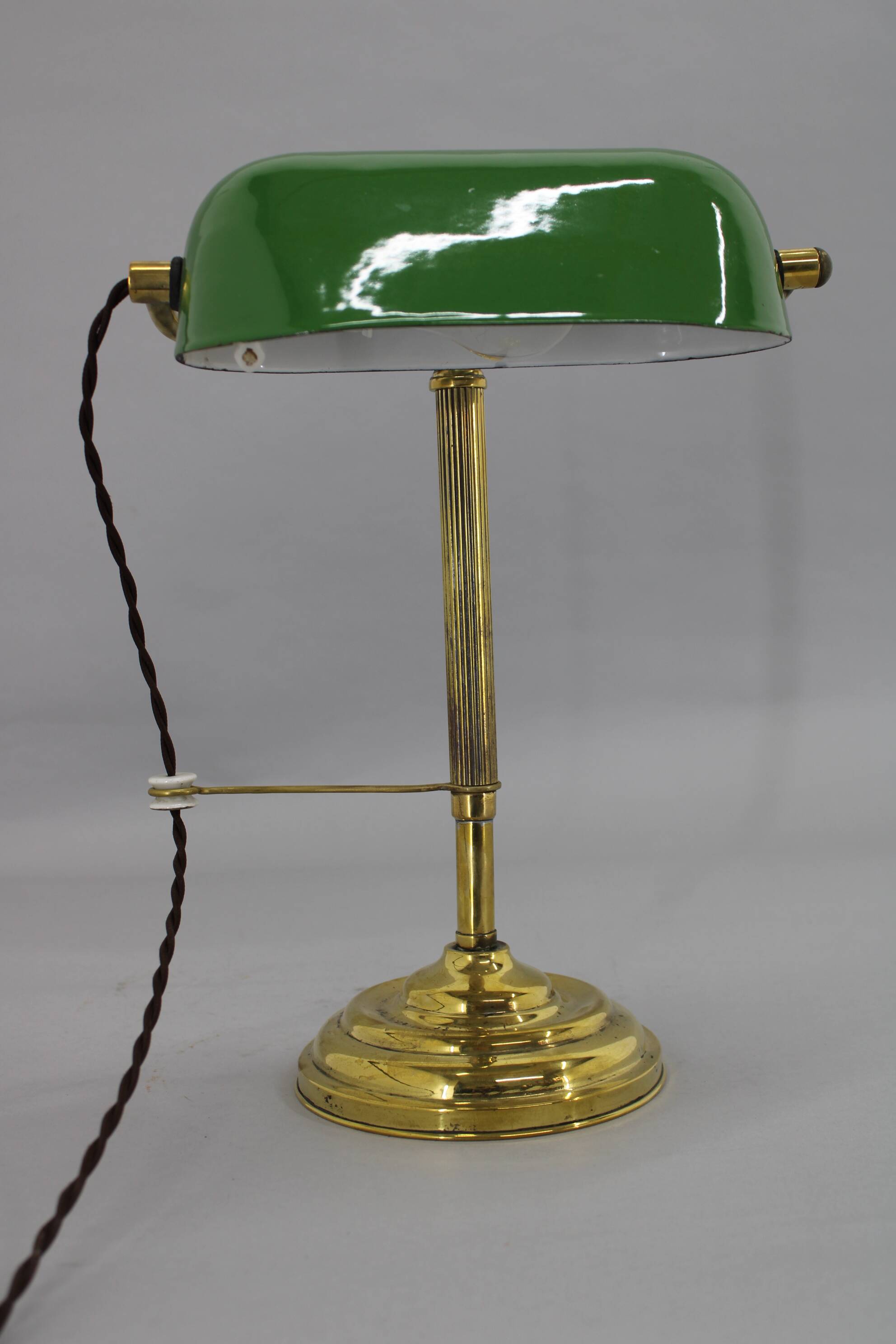 1930s Art Deco Brass  Banker Table Lamp, Czechoslovakia
