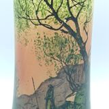 Large enameled glass vase in the style of Legras decor of the shepherd and his sheep