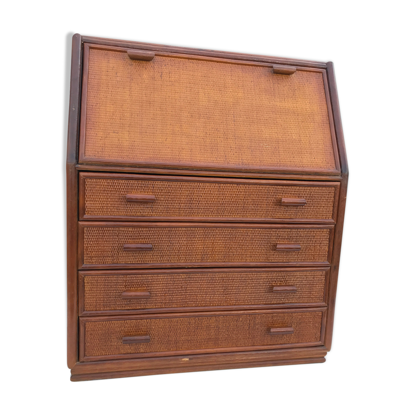 Vintage secretary and wicker rattan