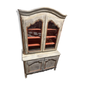 Buffet with 2 bodies Louis XV, cerused, cream patina.