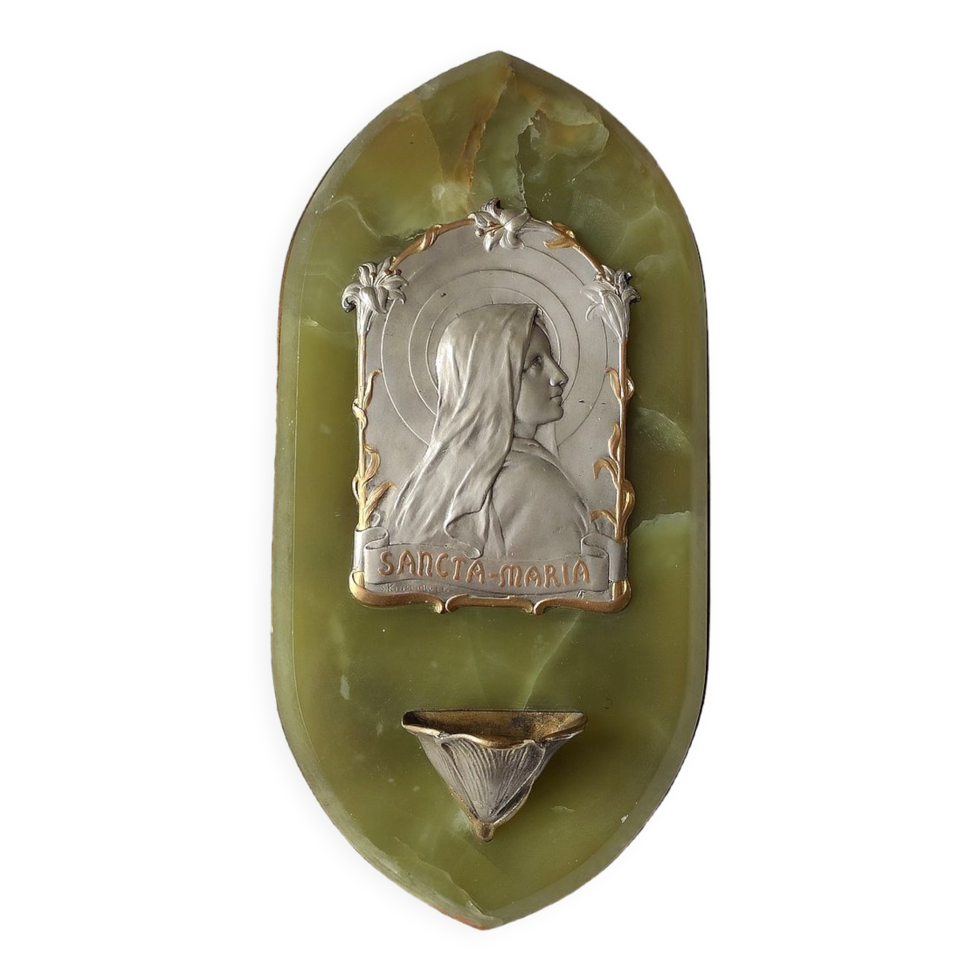 Green onyx wall stoup