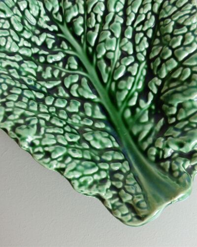 Green earthenware cabbage pouch tray Sarreguemines