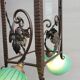 Art Deco chandelier 1930 in leafy wrought iron with 2 green tulip lights