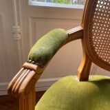 Louis XVI style armchair in velvet and rattan