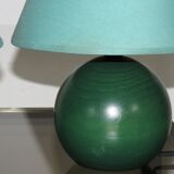 Pair of small green wooden ball lamps