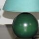 Pair of small green wooden ball lamps