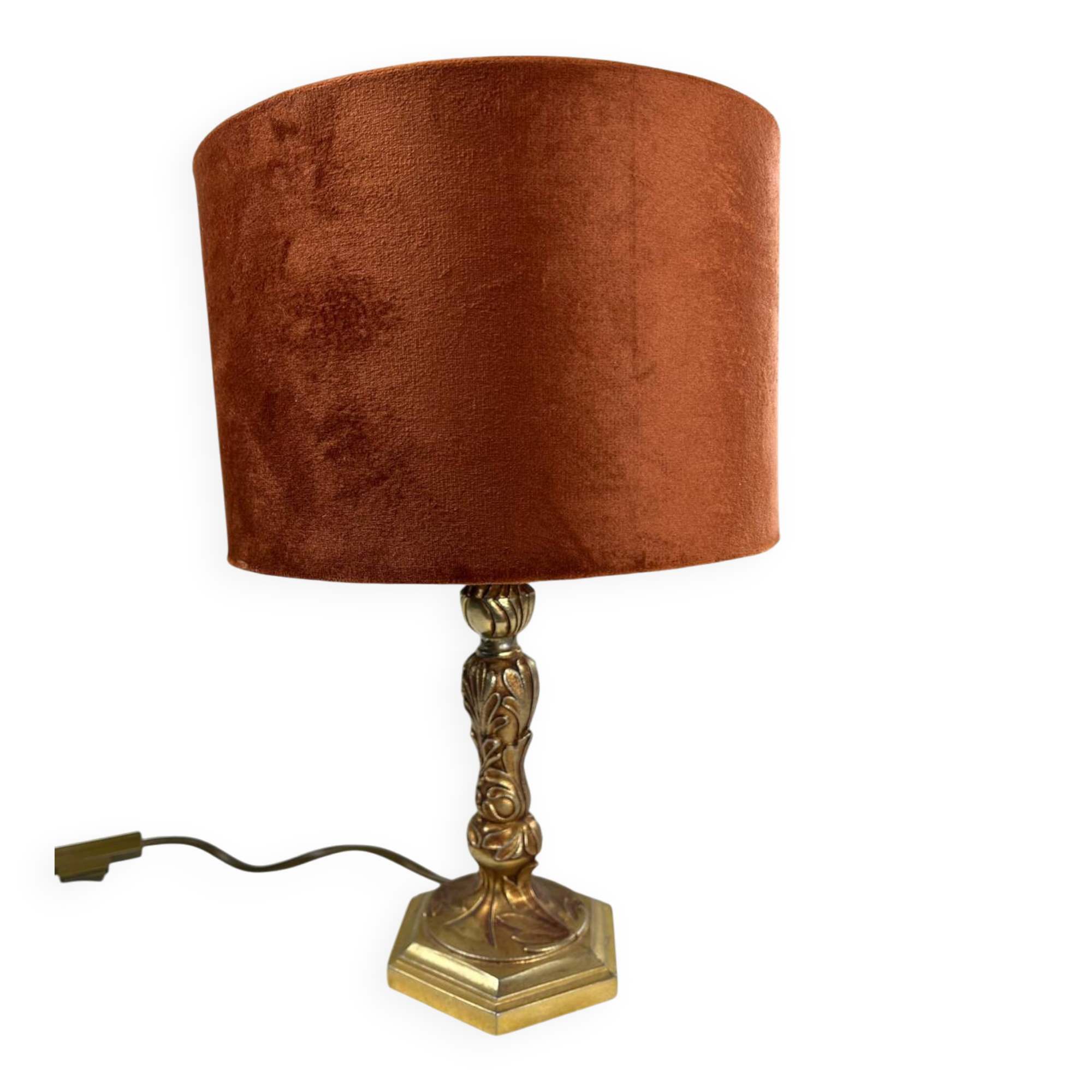 Brass and velvet lamp