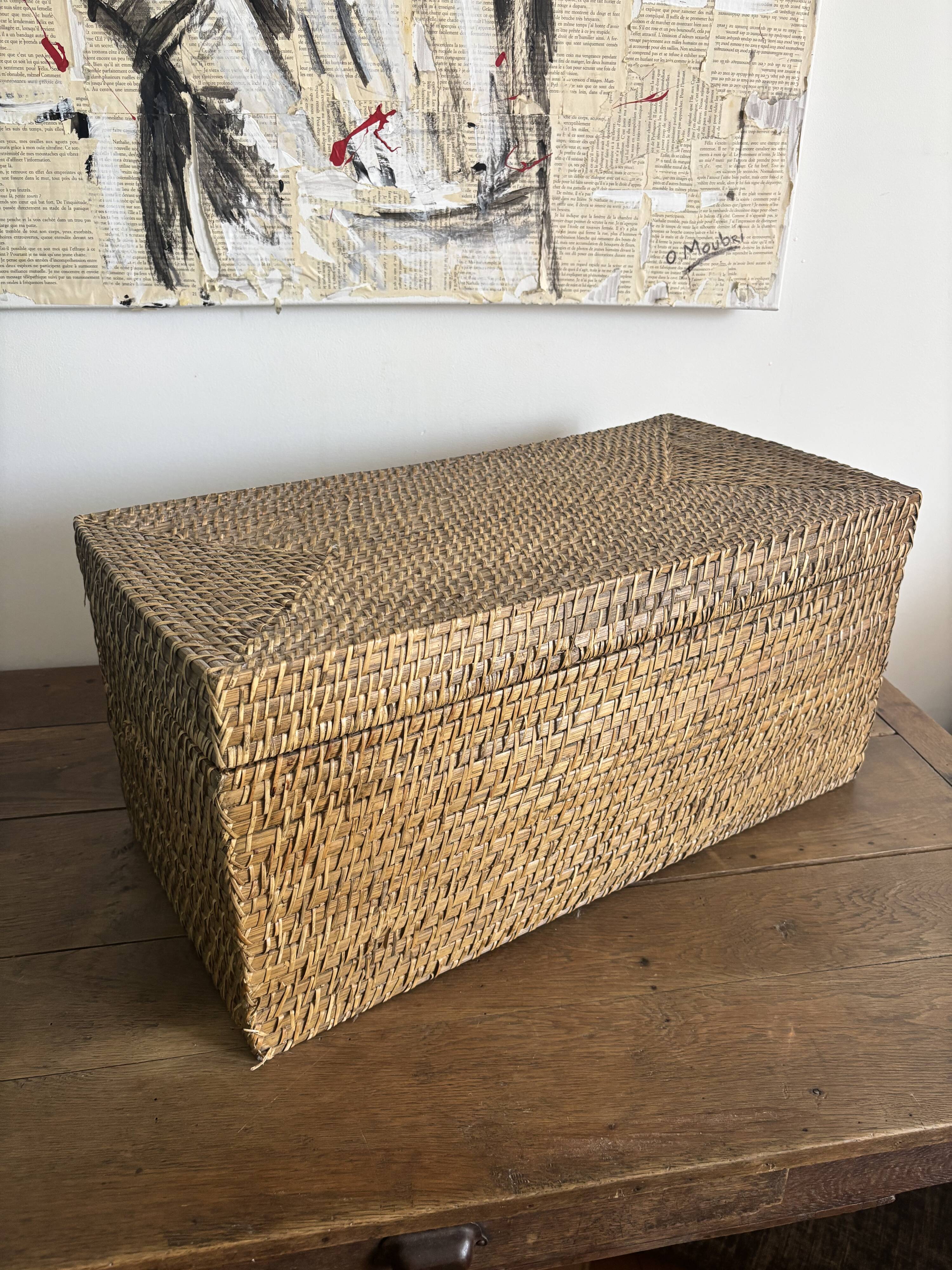 Coffre de rangement / Malle en rotin tressé vintage