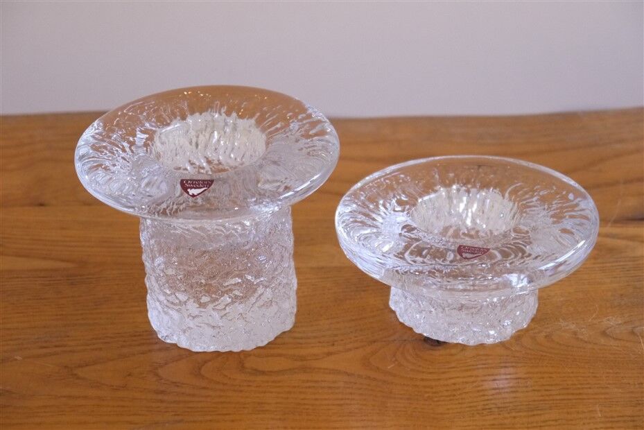 Pair of Scandinavian glass candle holders from Orrefors