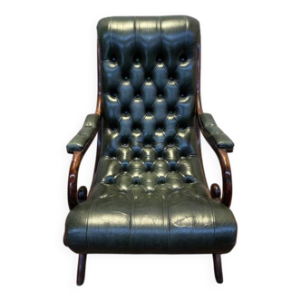 Green leather Chesterfield armchair