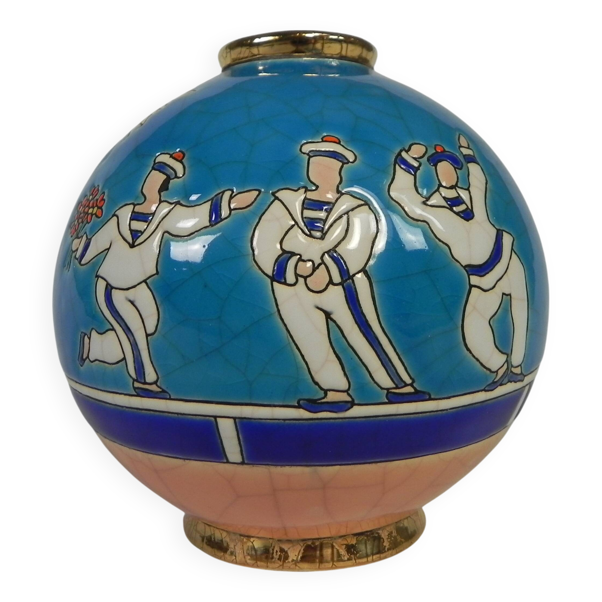 Ball vase ''le bal'' by Jean Boggio for Emaux Longwy, 1990s
