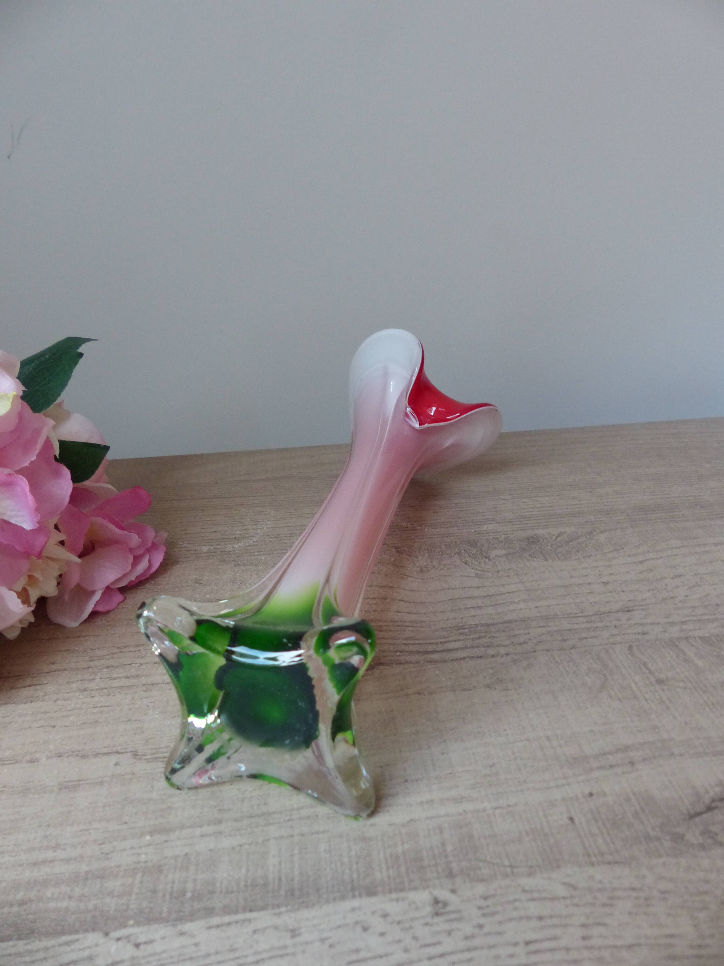 Vintage coloured blown glass vase in the shape of a calla lily.