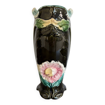 Vase ancien en céramique De Bruyn à décor floral