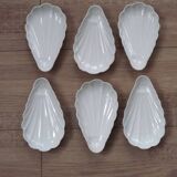 Set of 6 French Vintage White Ceramic Shell Shape Serving Dishes In Basket 4969