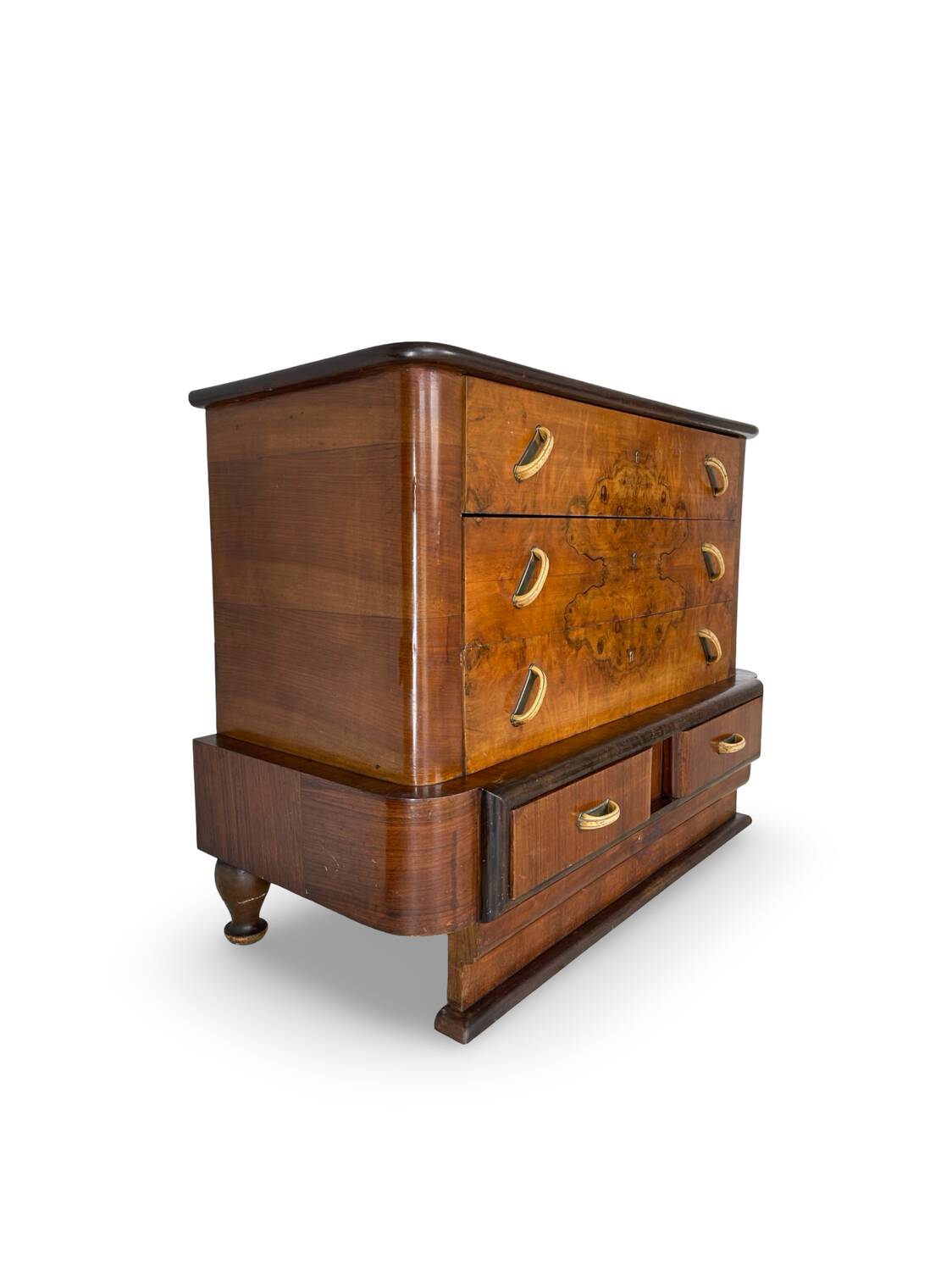Commode italienne Art déco en ronce de noyer, années 1920