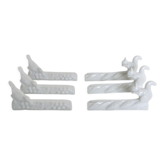 Set of 6 knife holders, porcelain, vintage