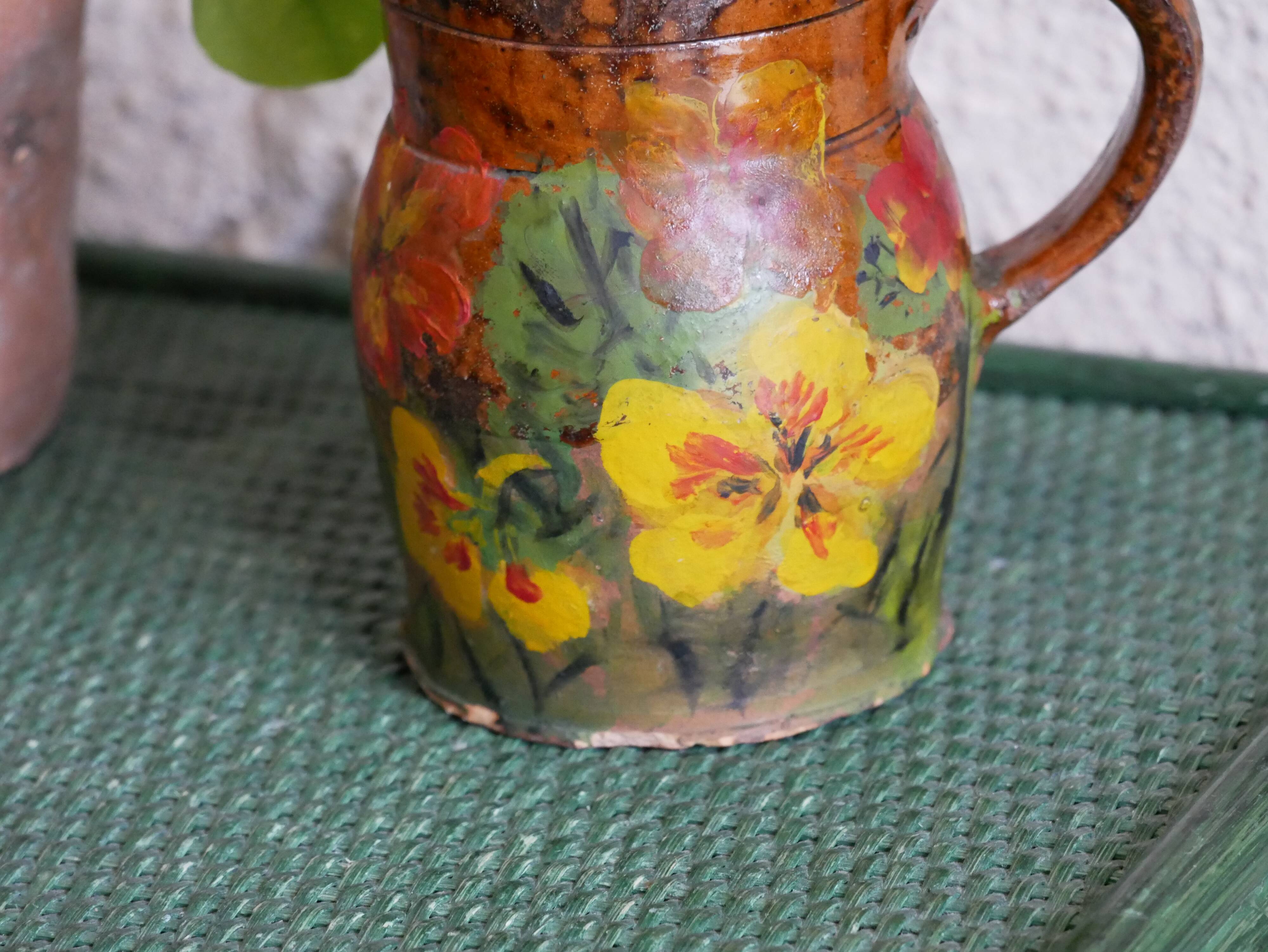 Hand-painted terracotta pitcher/pot
