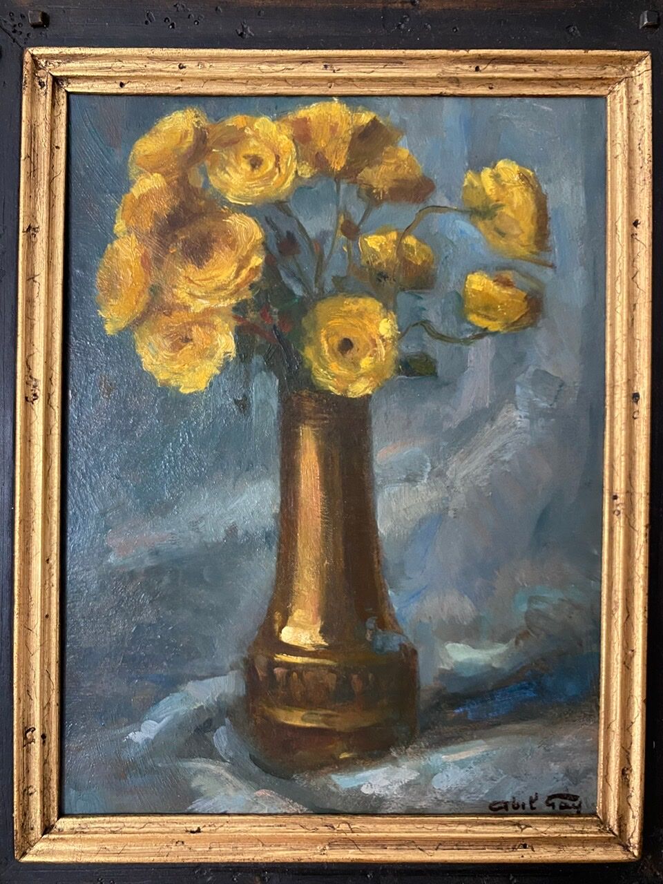 Tableau ancien , nature morte aux renoncules signé Abel Gay ( 1877-1961)