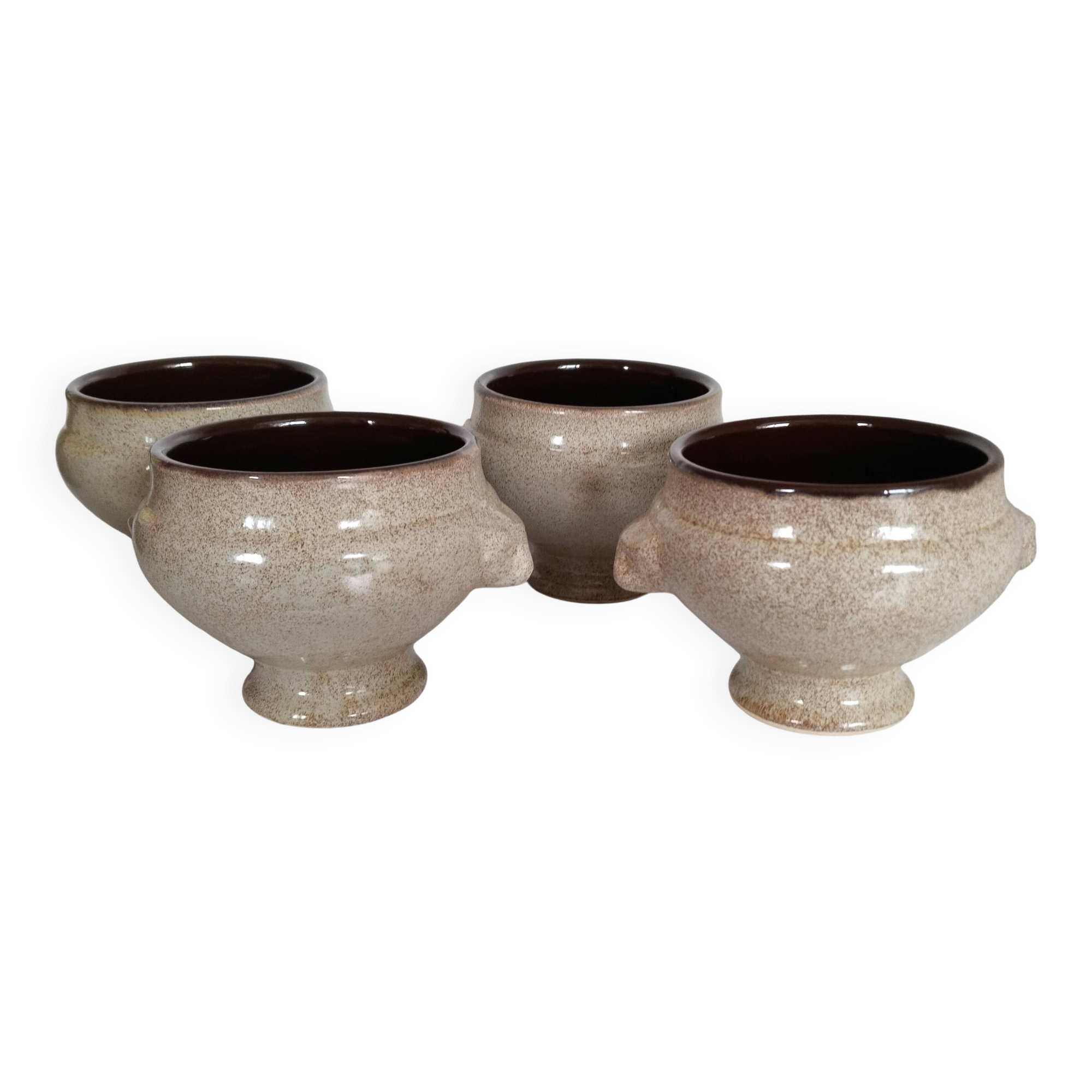 4 Vintage Ceramic Lion Head Onion Soup Bowls