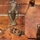 Large suitcase or trunk - leather suitcase, period 1910/1920.
