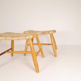 Pair of Swedish stools from the 1960s in lacquered birch, mid-century style.