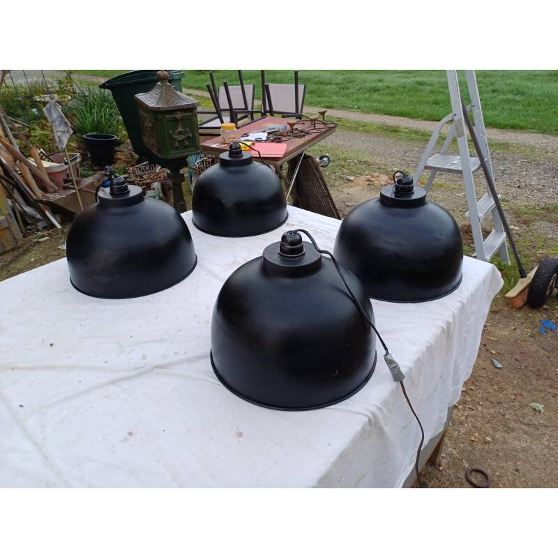 4 black metal industrial pendant lights