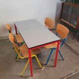 Multicolored dining table and chairs 80s