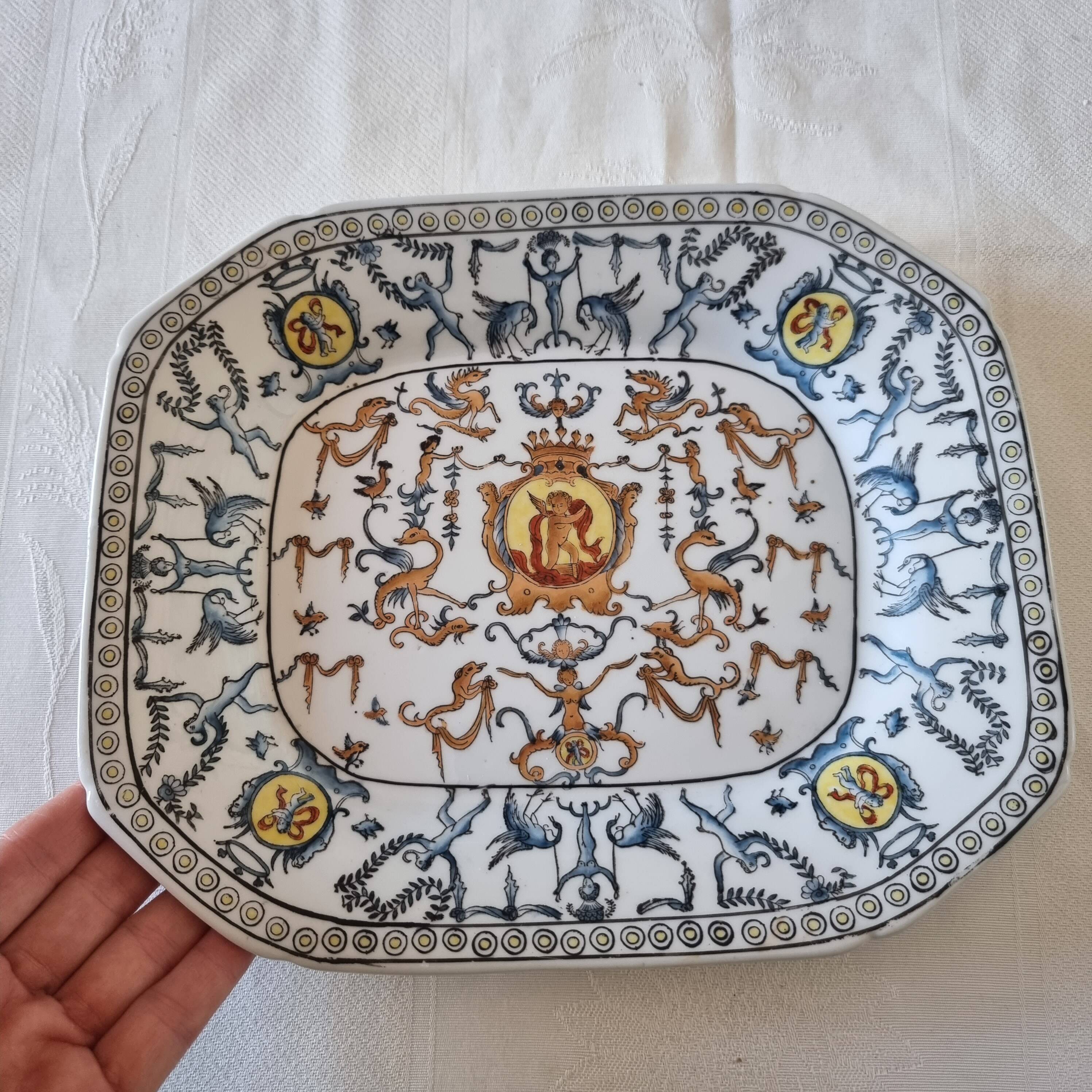 Hand-painted Toussi Court plate or tray and planter set