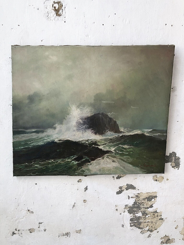 Oil painting raging sea L.Vermont 19th