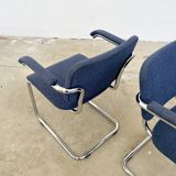 Paire fauteuils Marcel Breuer B64 Knoll tissu bleu