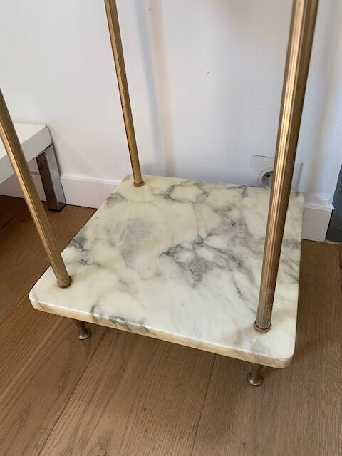 Marble and brass sofa pedestal table